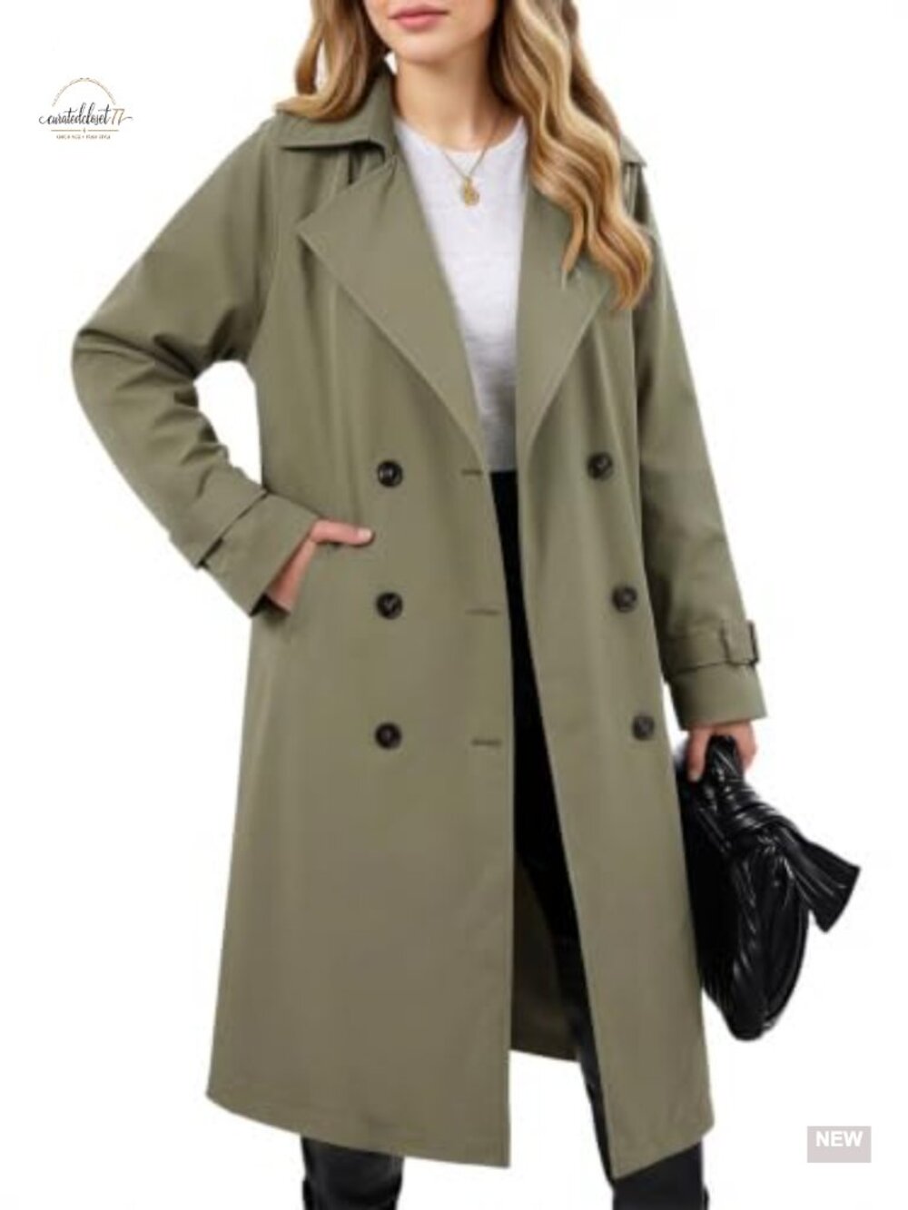 Women's Double Breasted Long Trench Coat Lapel Overcoat with Belt